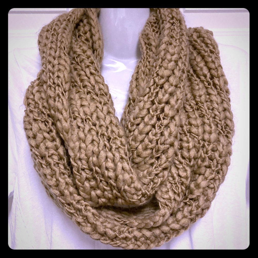 Tan Chunky Infinity Knit Scarf